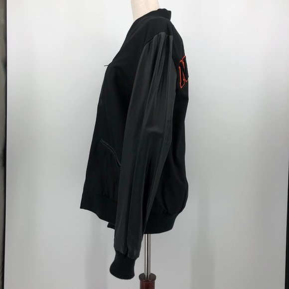 RACHEL Rachel Roy Black/Orange Embroidered Varsity Jacket | Size XL - Picture 2 of 5